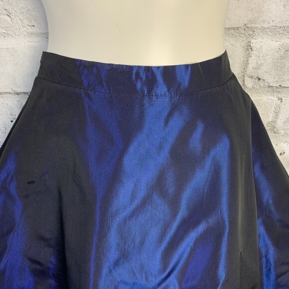 Vintage 90s Satin Skirt Medium Navy Black Tulle Hem Slip Full Circle Party Mini - Picture 2 of 11